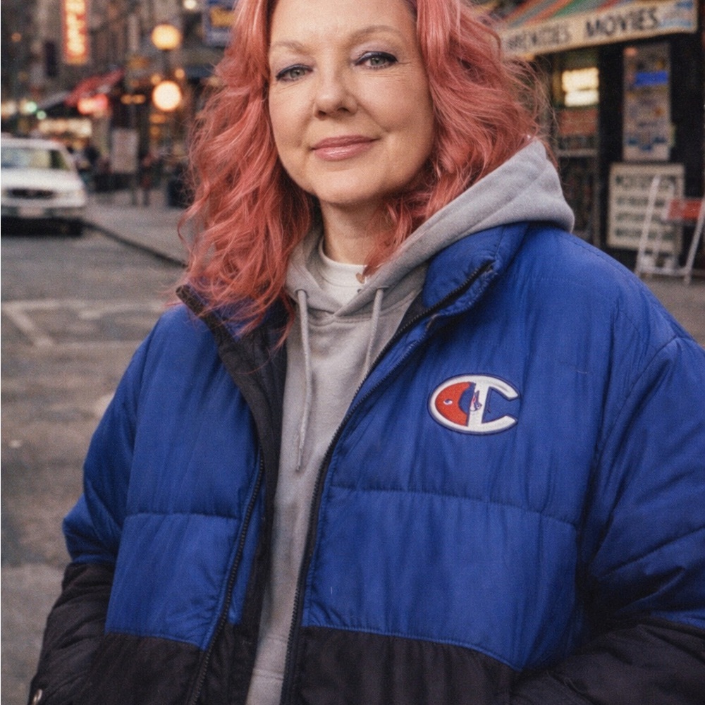 Champion Men's Blue and Black Puffer‎ Jacket 90s vibe